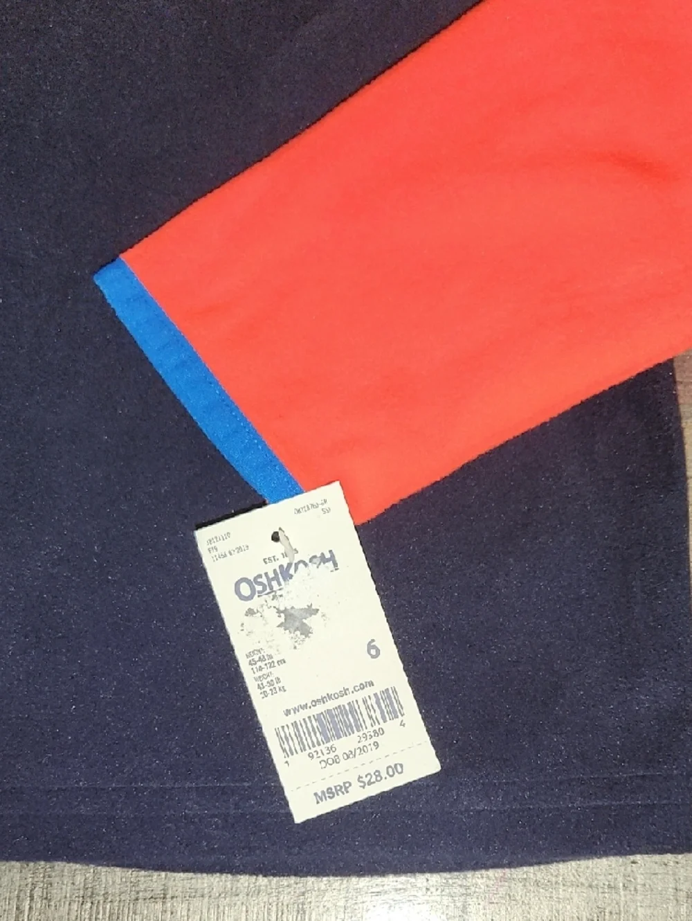 NWT OshKosh B'gosh Colorblock Pullover - Coral, Navy & Blue Trim